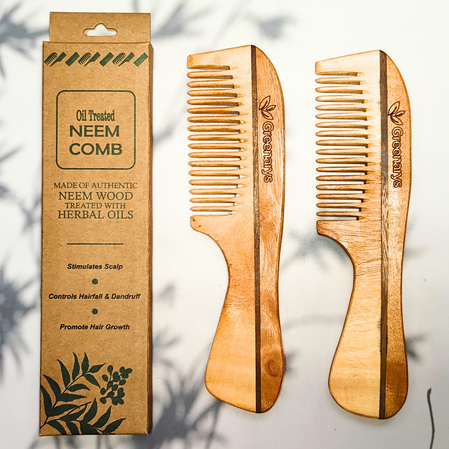 Greenarys Premium Handle Neem Wood Comb | Oil Treated Wooden Hair Comb | Ergonomic Grip Hair Comb for Daily Hair Care