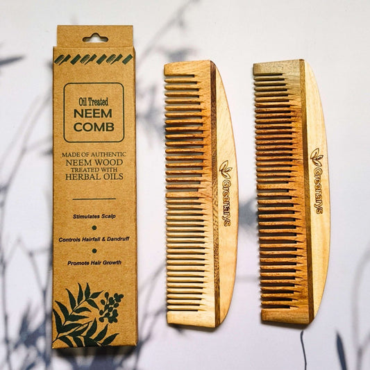 Greenarys Ruby Comb | Oil Treated Neem Wood Dual Tooth Hair Comb | Eco-Friendly Hair Grooming - Greenarys