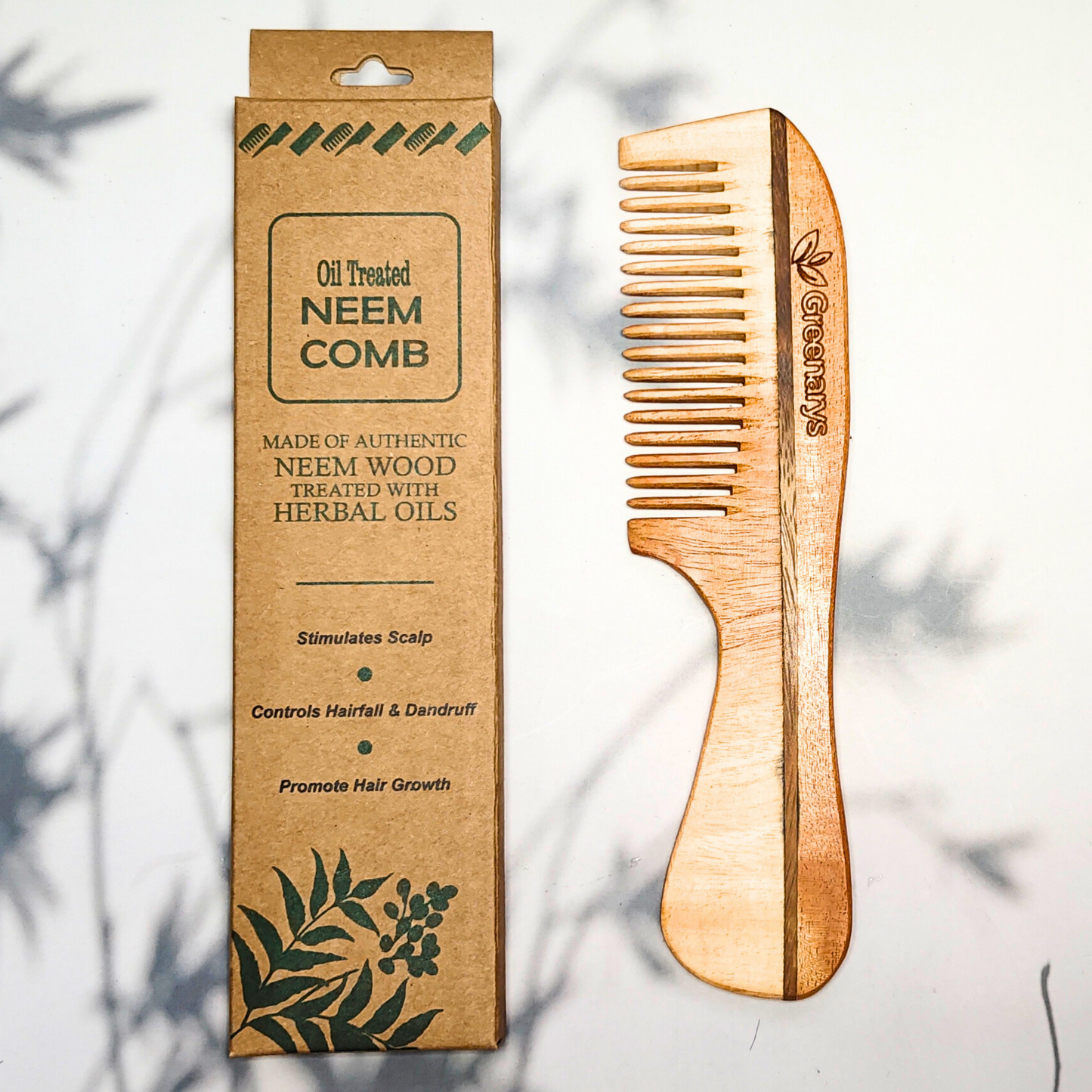 Greenarys Premium Handle Neem Wood Comb | Oil Treated Wooden Hair Comb | Ergonomic Grip Hair Comb for Daily Hair Care
