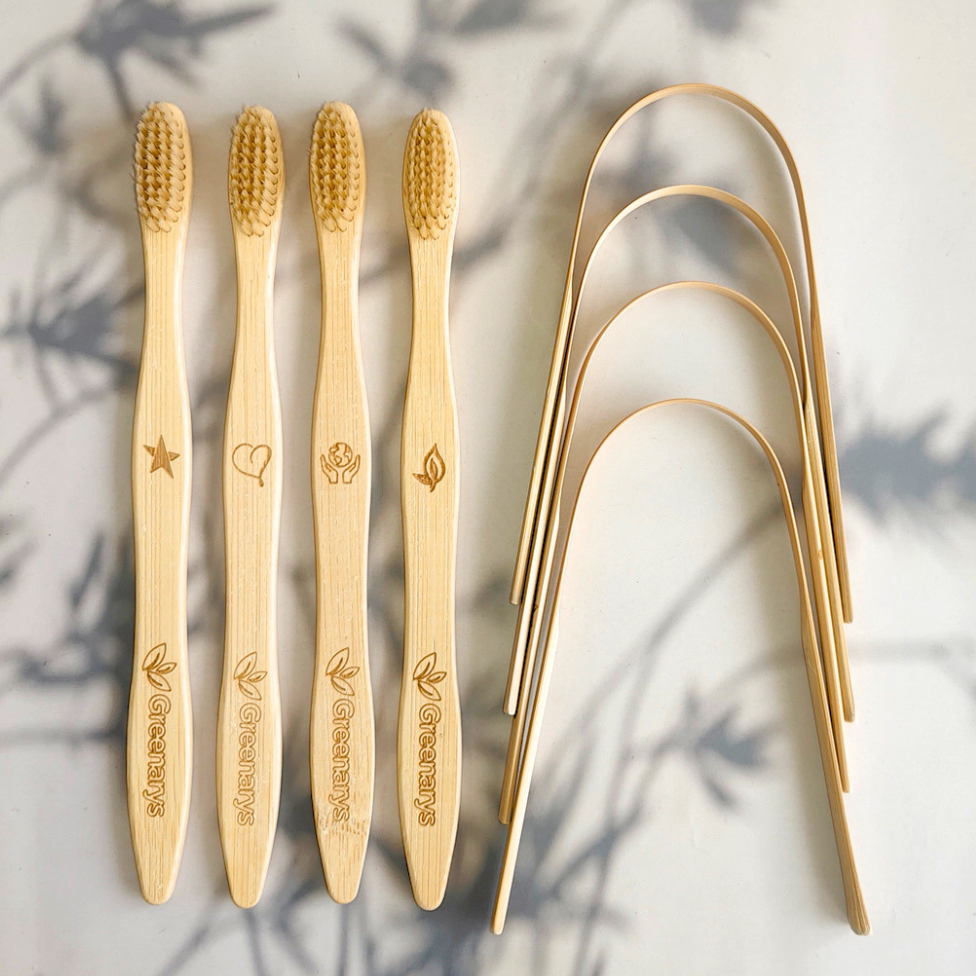 Greenarys Bamboo Fiber Color Bristle Toothbrush & Bamboo Tongue Cleaner Combo | Eco-Friendly Oral Care Kit | Sustainable & Plastic-Free Alternative