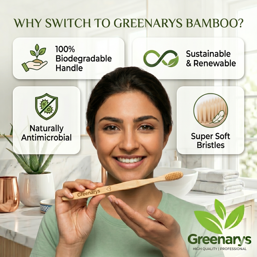Greenarys Bamboo Charcoal Toothbrush for Adults | Eco-Friendly Soft Bristles brush | Sustainable & Plastic-Free Oral Care