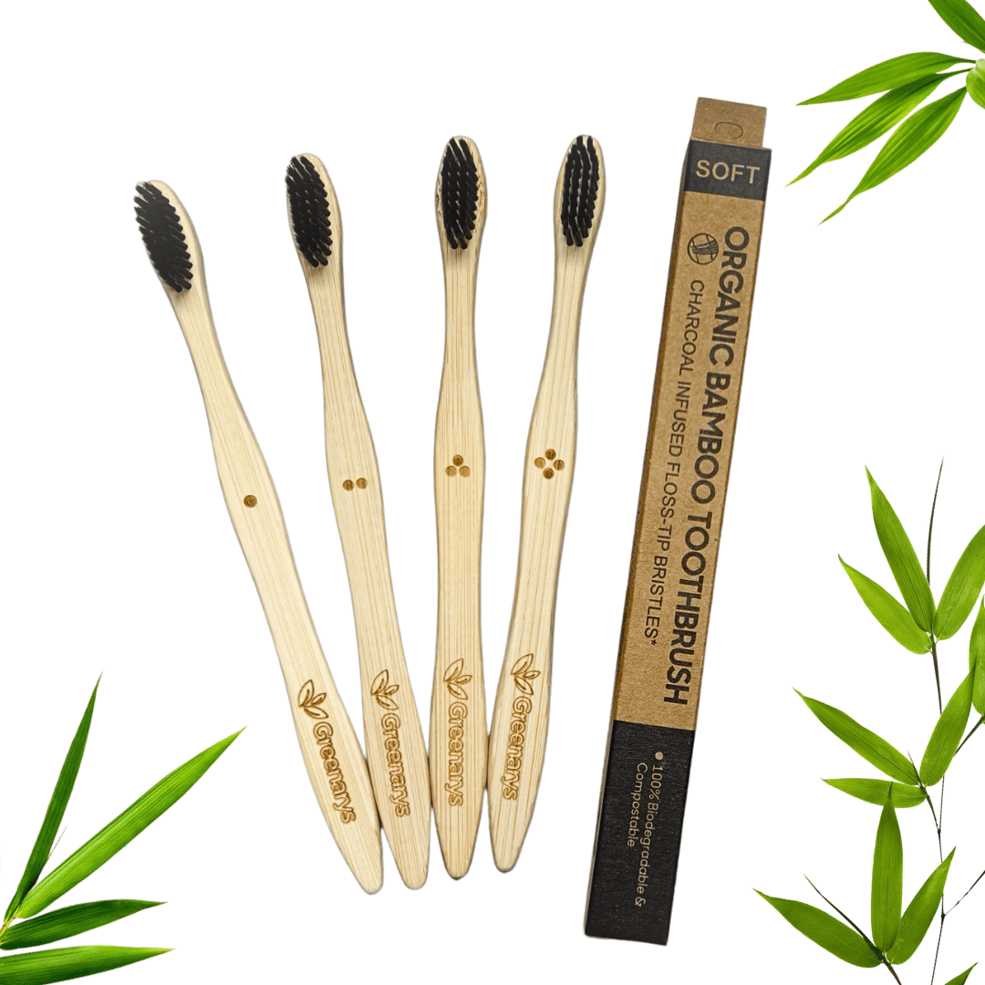 Greenarys Bamboo Charcoal Toothbrush for Adults | Eco-Friendly Soft Bristles brush | Sustainable & Plastic-Free Oral Care - Greenarys