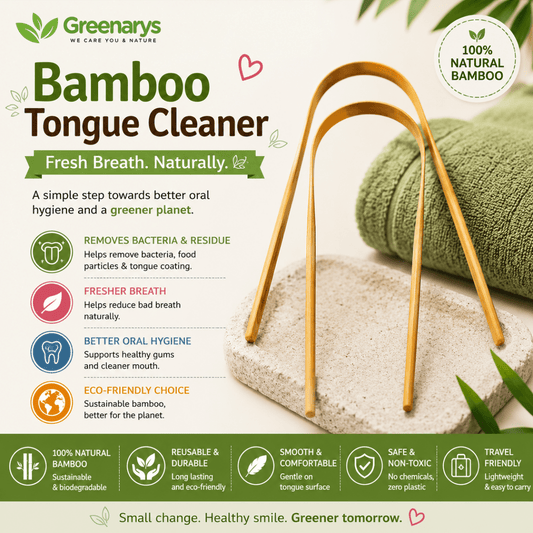 Greenarys Bamboo Tongue Cleaner | Eco-Friendly Tongue Scraper for Adults | Natural Bamboo Handle | Sustainable Oral Care - Greenarys