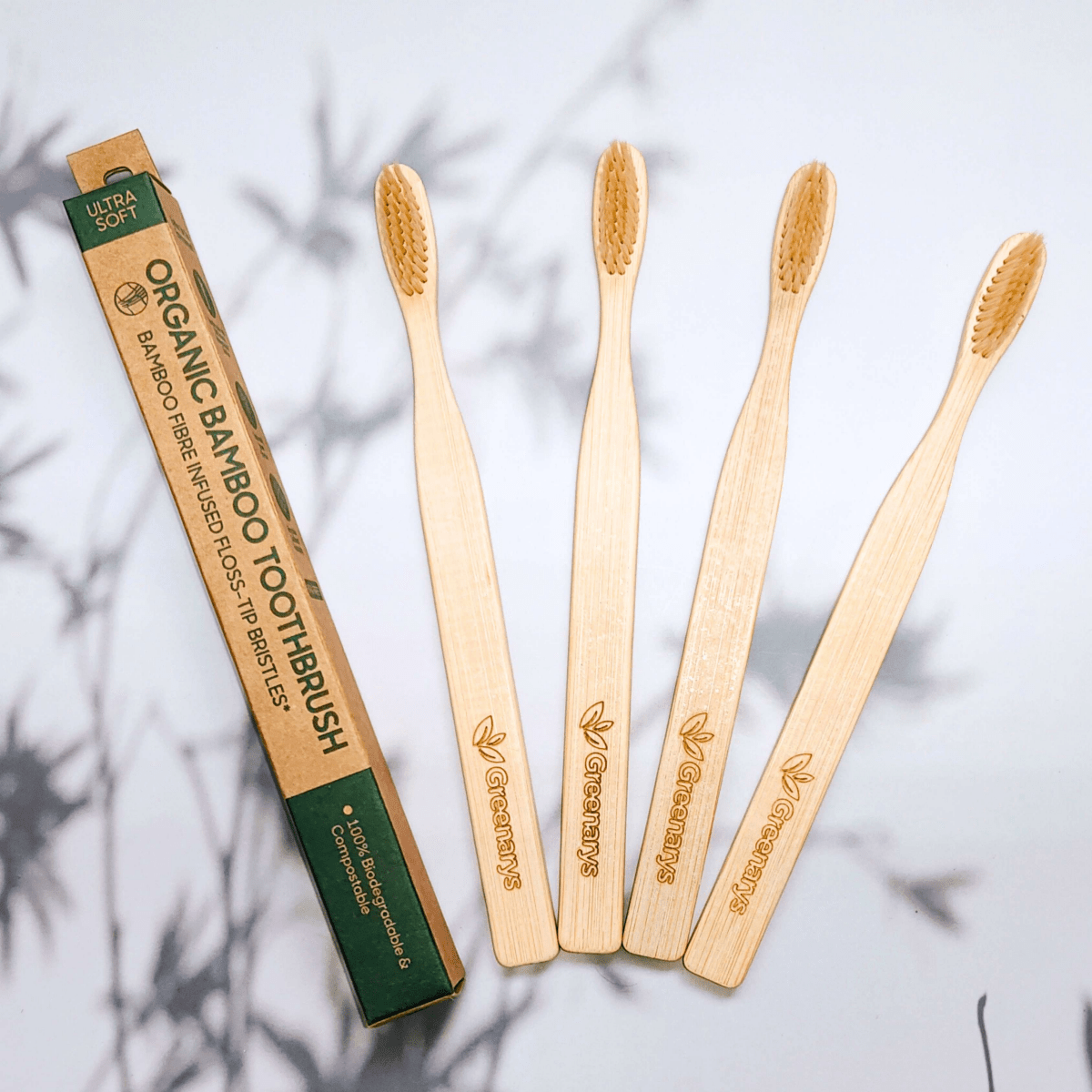 Greenarys Bamboo Toothbrush for Adults | Fiber Color Flat Handle Soft Bristles Brush | Eco-Friendly & BPA-Free Oral Care - Greenarys