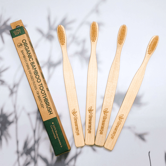 Greenarys Bamboo Toothbrush for Adults | Fiber Color Flat Handle Soft Bristles Brush | Eco-Friendly & BPA-Free Oral Care - Greenarys