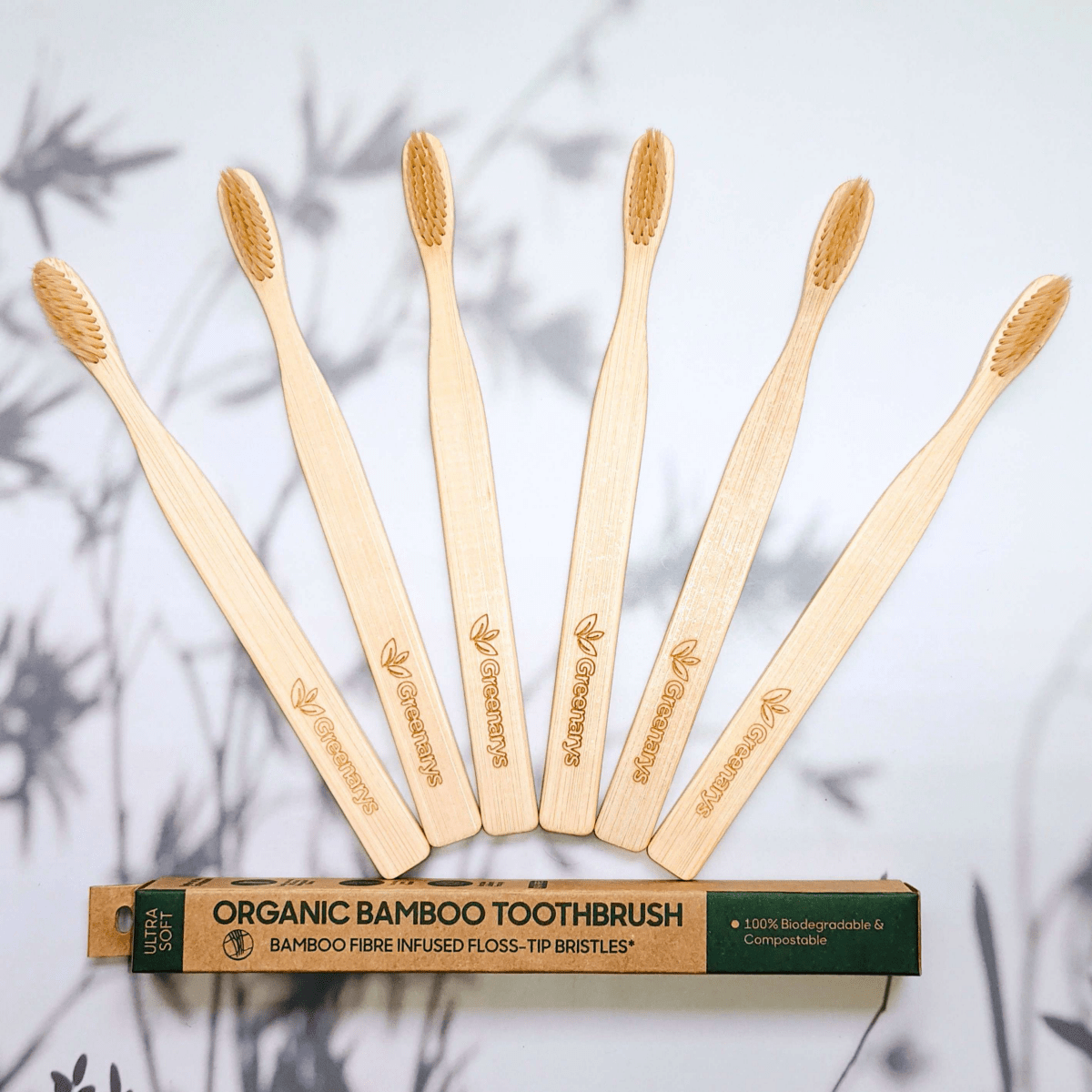 Greenarys Bamboo Toothbrush for Adults | Fiber Color Flat Handle Soft Bristles Brush | Eco-Friendly & BPA-Free Oral Care - Greenarys