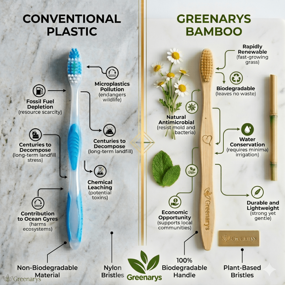 Greenarys Bamboo Toothbrush for Adults | Fiber Color Soft Bristles Brush | Eco-Friendly & BPA-Free Oral Care - Greenarys