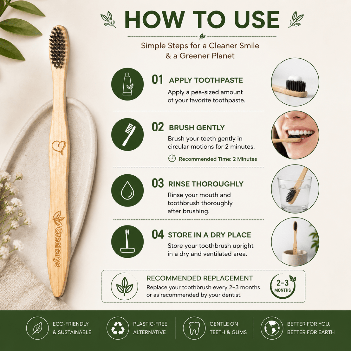 Greenarys Bamboo Toothbrush for Adults | Fiber Color Soft Bristles Brush | Eco-Friendly & BPA-Free Oral Care - Greenarys