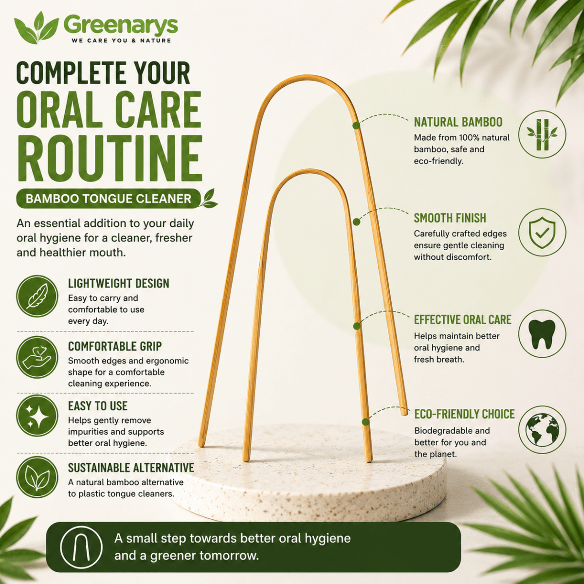 Greenarys Bamboo Toothbrush with Charcoal Bristles & Bamboo Tongue Cleaner Combo | Eco-Friendly Oral Care Kit - Greenarys
