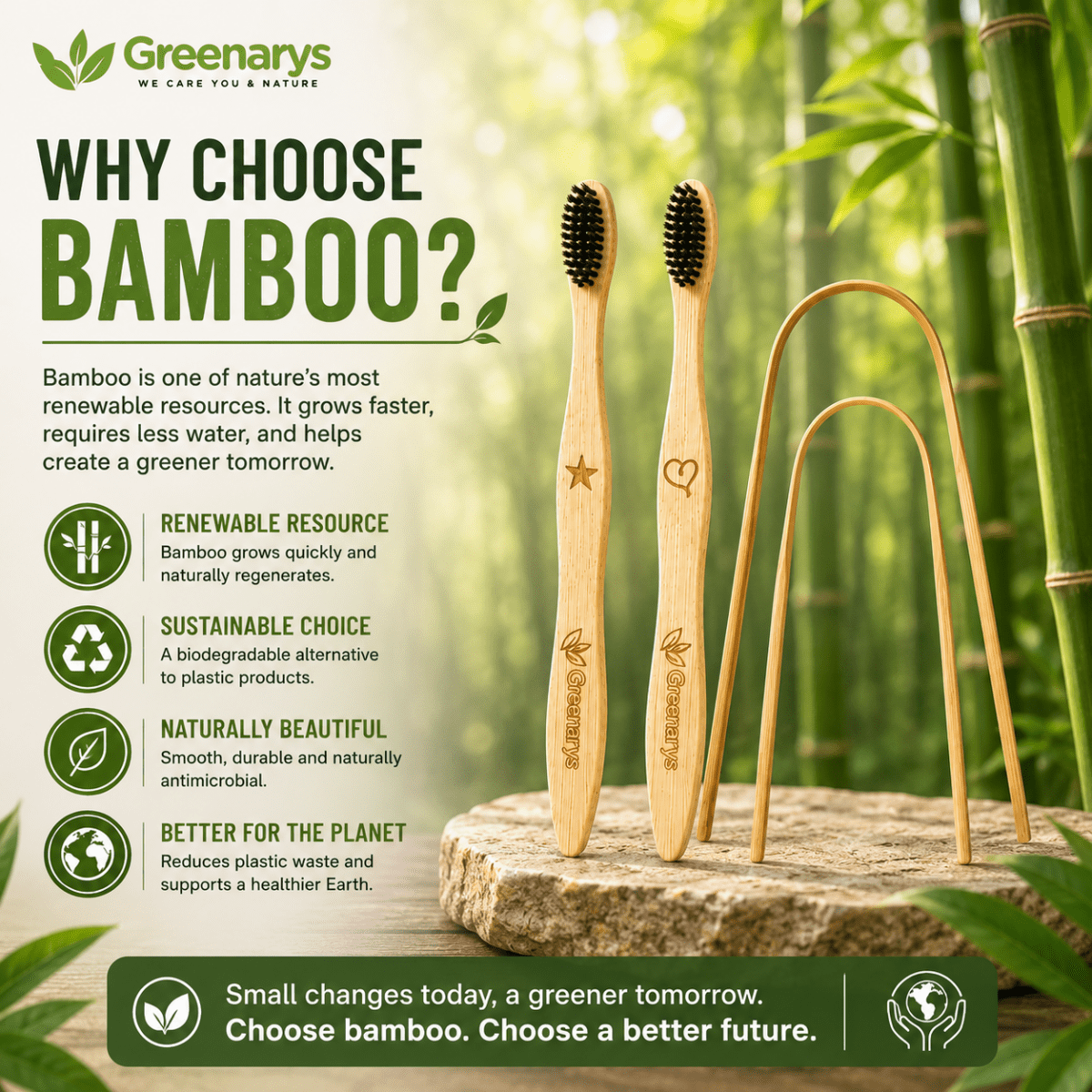 Greenarys Bamboo Toothbrush with Charcoal Bristles & Bamboo Tongue Cleaner Combo | Eco-Friendly Oral Care Kit - Greenarys