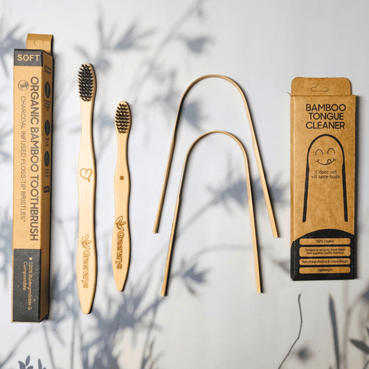 Greenarys Family Oral Care Starter Kit | Adult Bamboo Toothbrush, Kids Bamboo Toothbrush, Bamboo Tongue Cleaner, Eco-Friendly Packaging - Greenarys