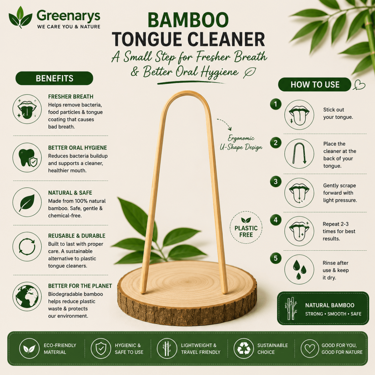 Greenarys Family Oral Care Starter Kit | Adult Bamboo Toothbrush, Kids Bamboo Toothbrush, Bamboo Tongue Cleaner, Eco-Friendly Packaging - Greenarys