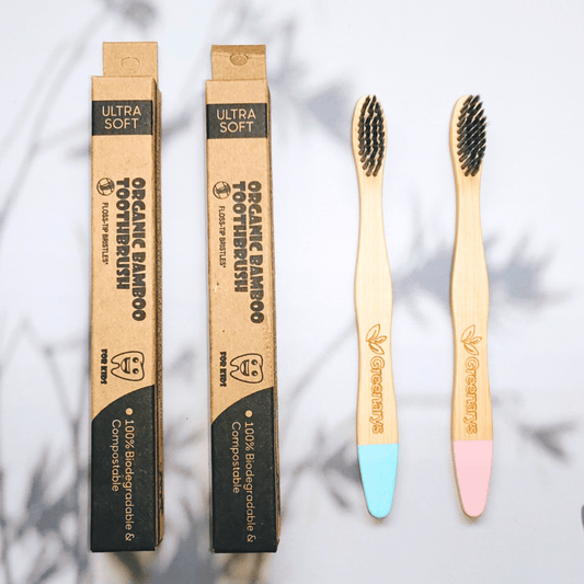 Greenarys Kids Bamboo Toothbrush | Ultra Soft Charcoal Bristles Bottom Painted | Eco-Friendly & BPA-Free | Brush for Children - Greenarys