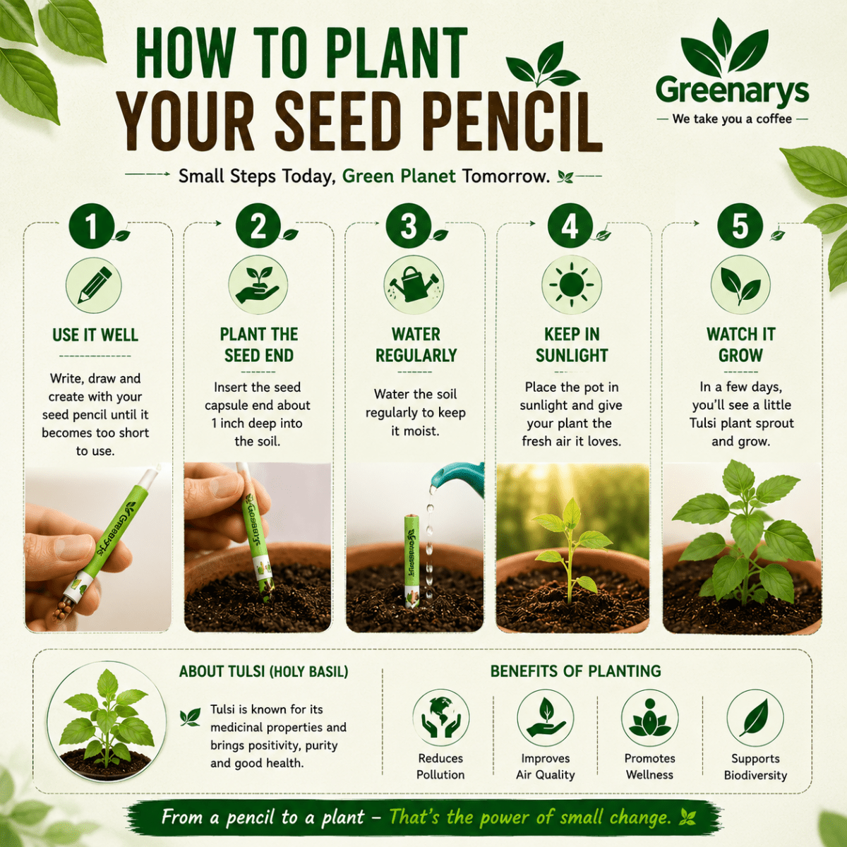 Greenarys Multicolor Paper Seed Pencil | Recycled Paper Plantable Pencil - Greenarys