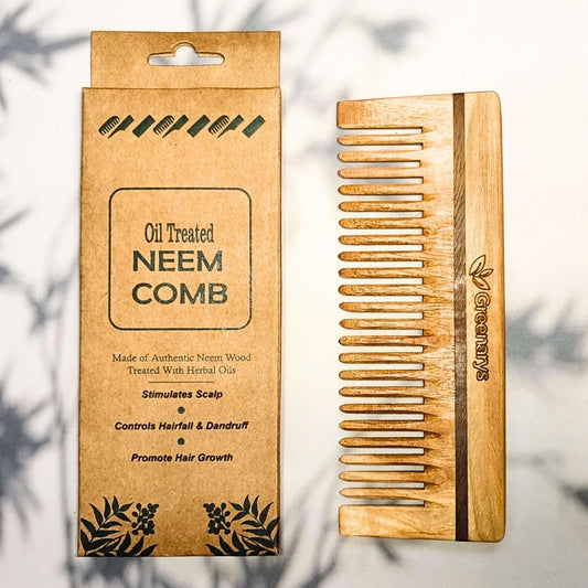 Greenarys Neem Wood Shampoo Comb | Oil Treated Wooden Wide Tooth Comb | Eco-Friendly Hair Care - Greenarys