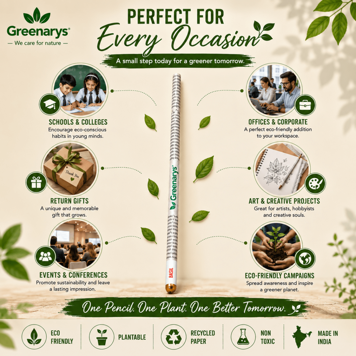 Greenarys Newspaper Seed Pencil | Recycled Newspaper Plantable Pencil - Greenarys
