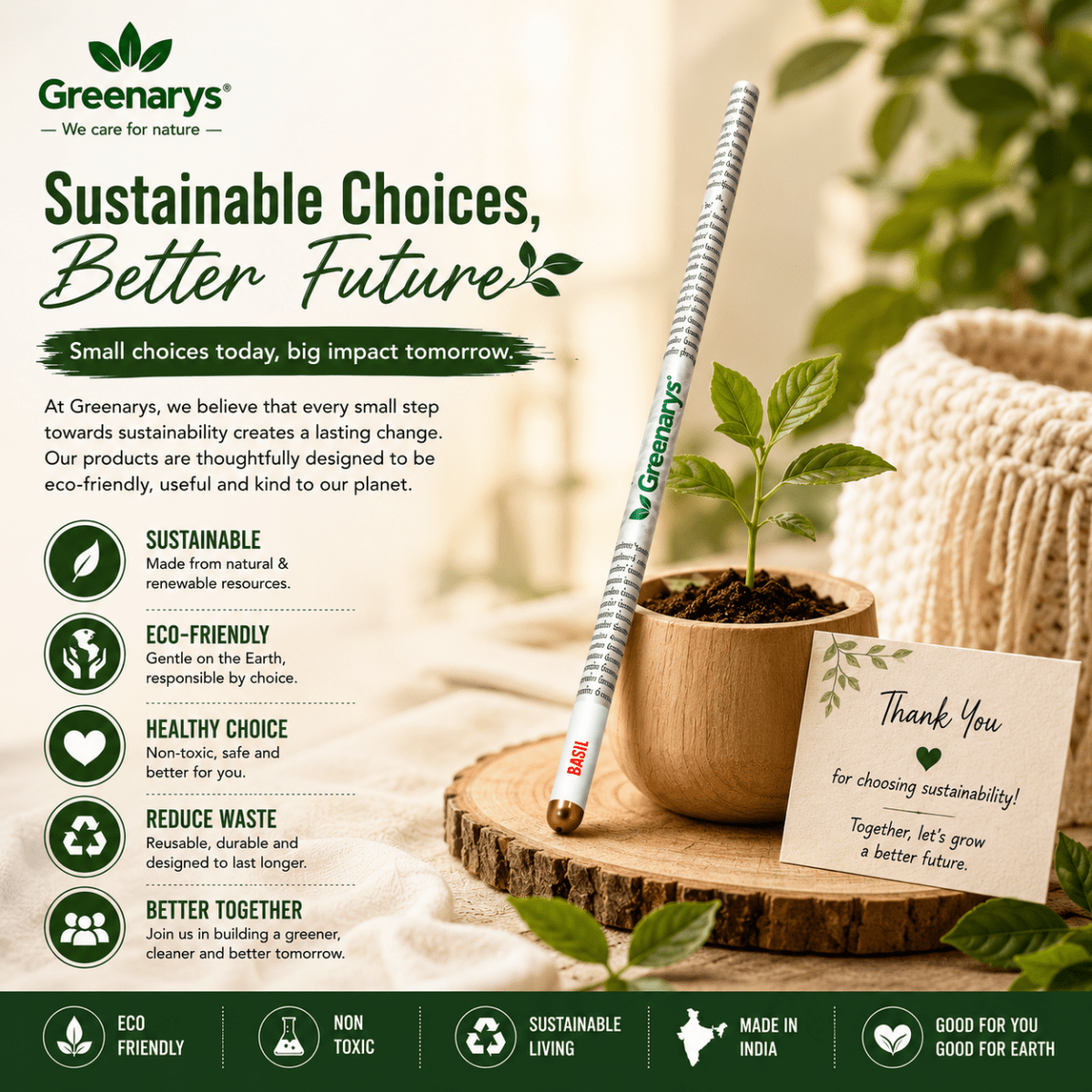 Greenarys Newspaper Seed Pencil | Recycled Newspaper Plantable Pencil - Greenarys