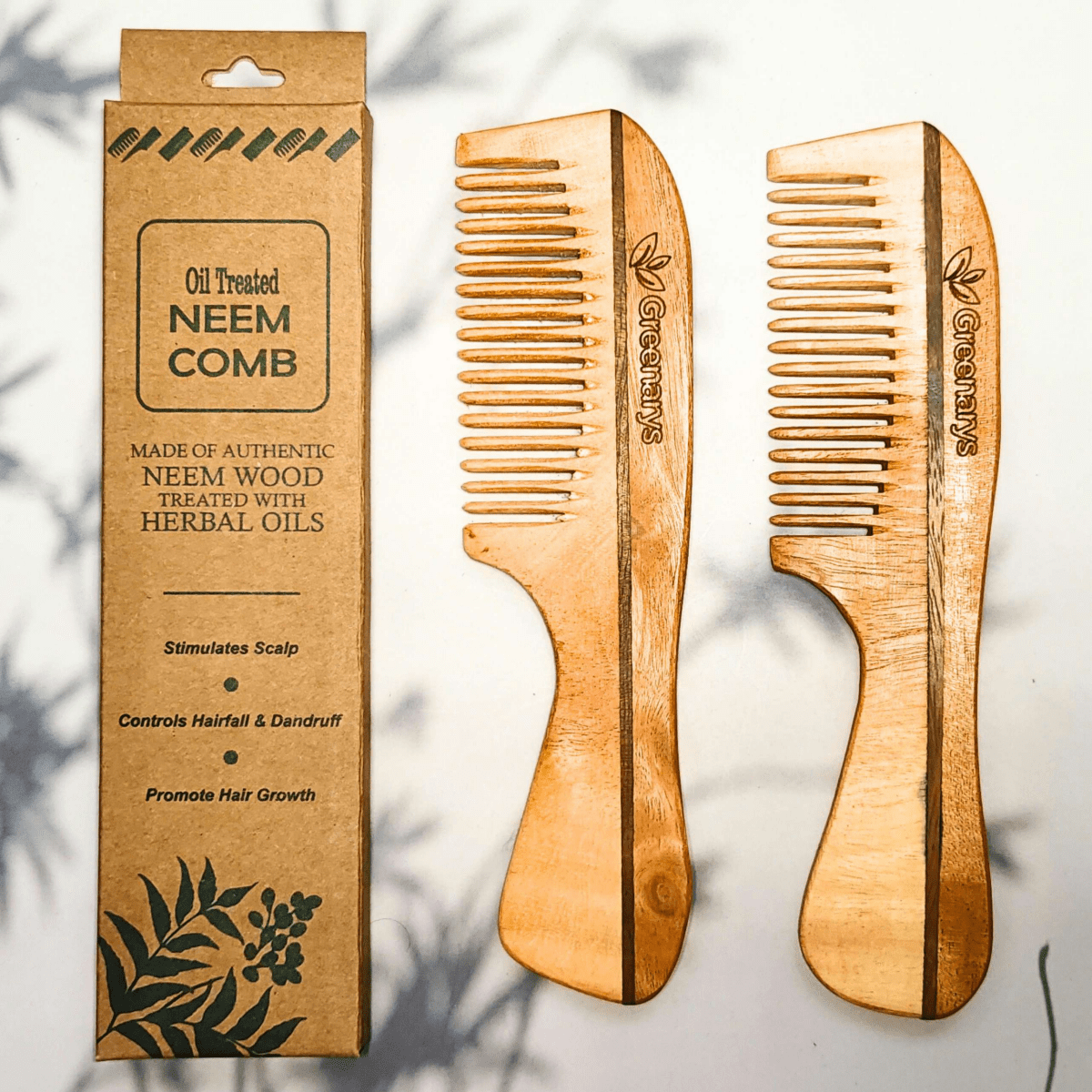 Greenarys Premium Handle Neem Wood Comb | Oil Treated Wooden Hair Care - Greenarys