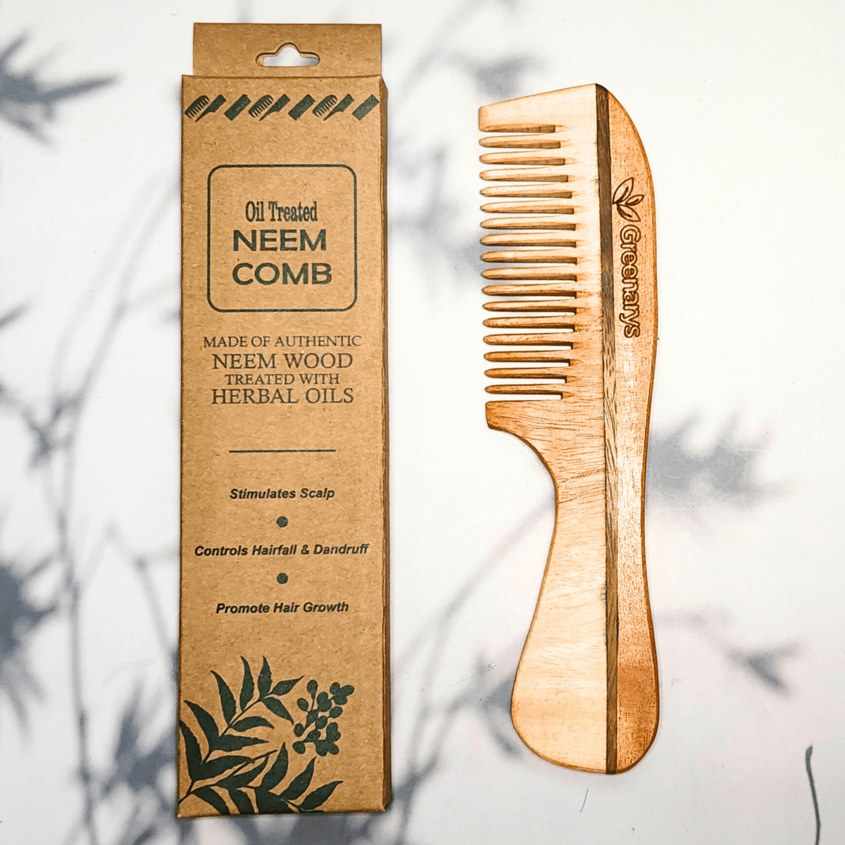 Greenarys Premium Handle Neem Wood Comb | Oil Treated Wooden Hair Care - Greenarys
