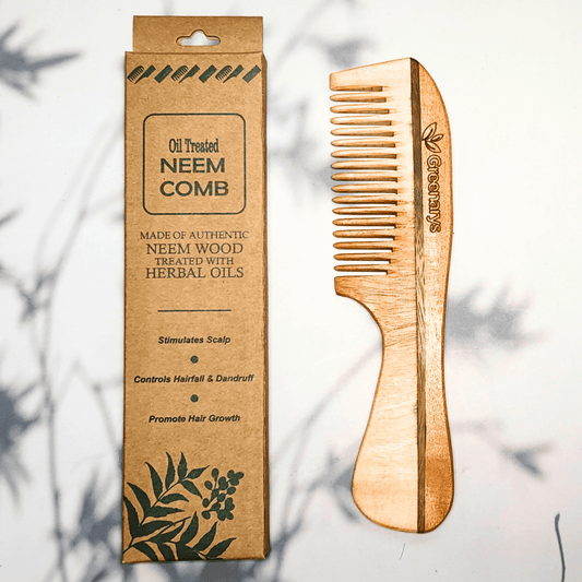 Greenarys Premium Handle Neem Wood Comb | Oil Treated Wooden Hair Care - Greenarys