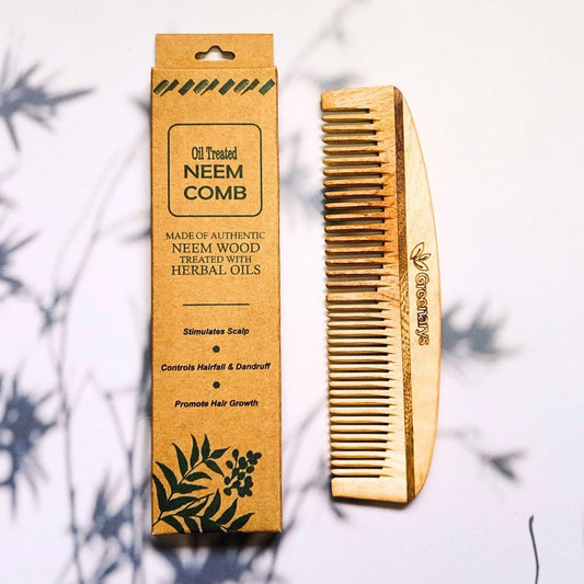 Greenarys Ruby Comb | Oil Treated Neem Wood Dual Tooth Hair Comb | Eco-Friendly Hair Grooming - Greenarys